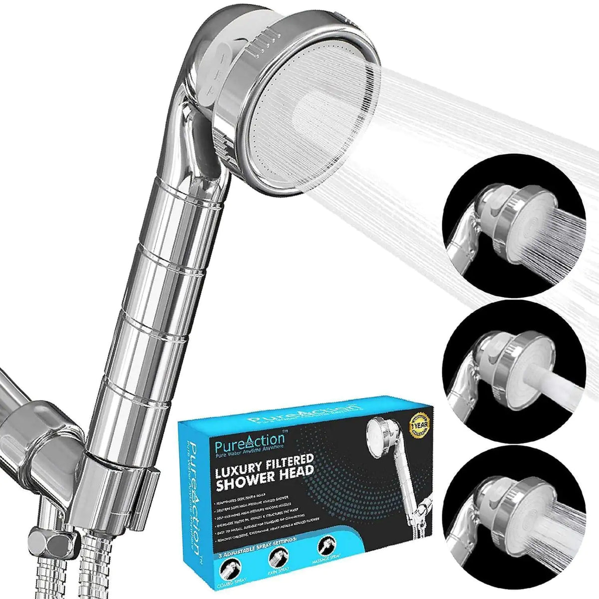 Luxury Filtered Shower Head with Handheld Hose Hard Water Softener High Pressure